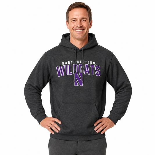 Northwestern Wildcats Hoodie Heathered Fleece Sweatshirt - Black Heather