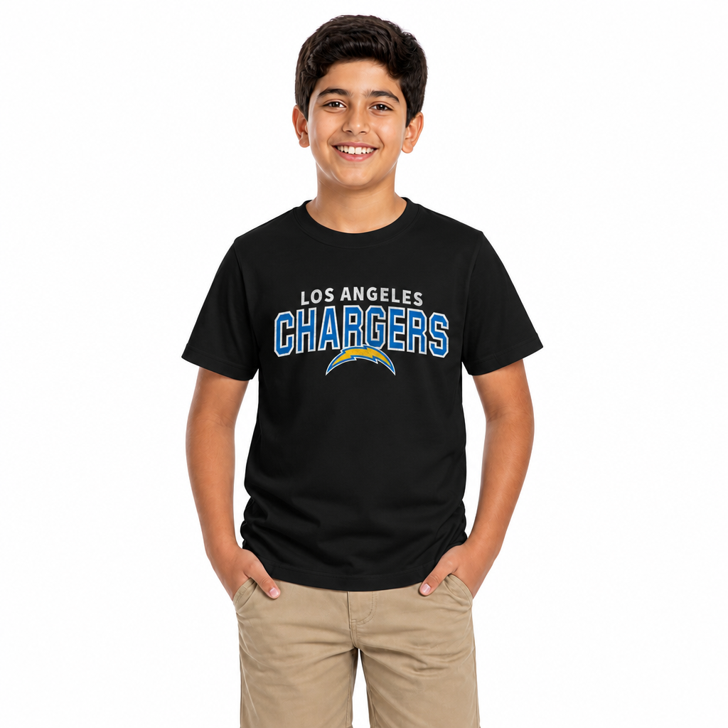 Los Angeles Chargers NFL Youth Starting Fresh Tee- Pro Football Tag-Less T-Shirt For Boys & Girls - Black