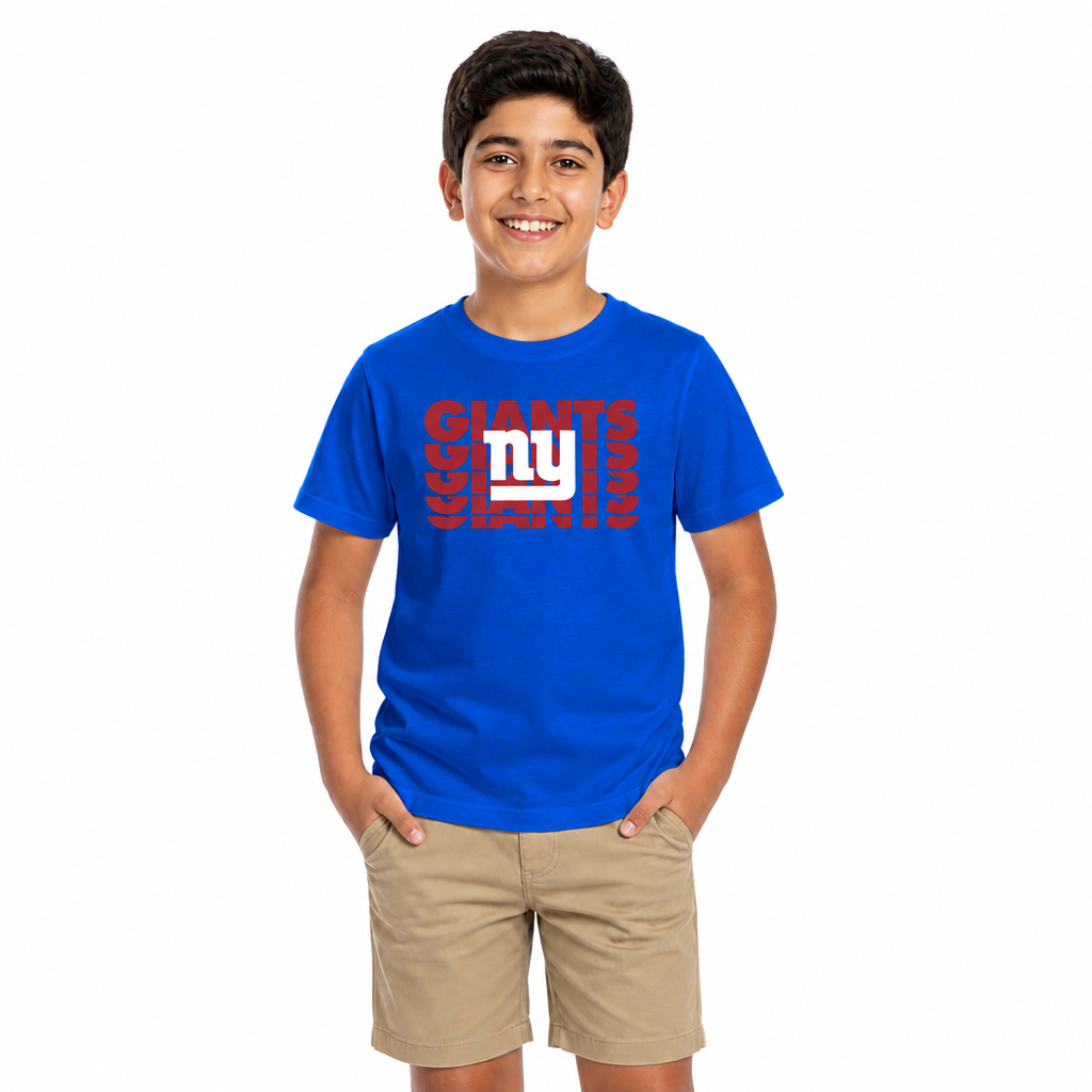 New York Giants NFL Youth Repeating Logo Football T-Shirt - Royal