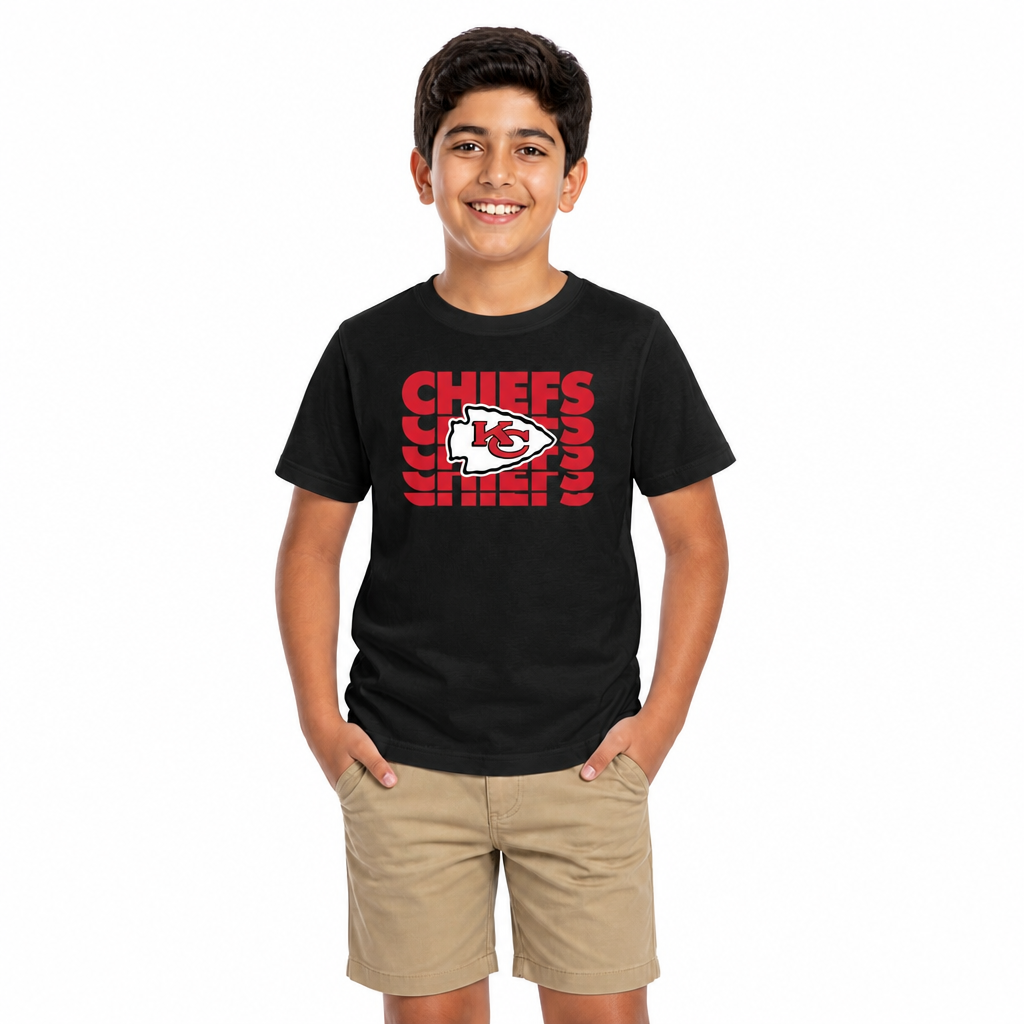 Kansas City Chiefs NFL Youth Repeating Logo Football T-Shirt - Black