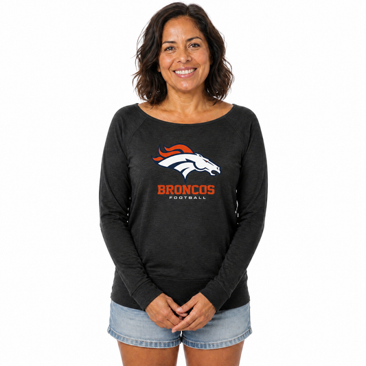 Denver Broncos  Women NFL French Terry Slouchy Raglan Top Scoop Neckline - Charcoal