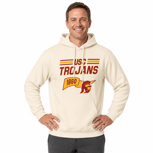 USC Trojans NCAA Varsity Club Pennant Hoodie Fleece Men Women - Off White