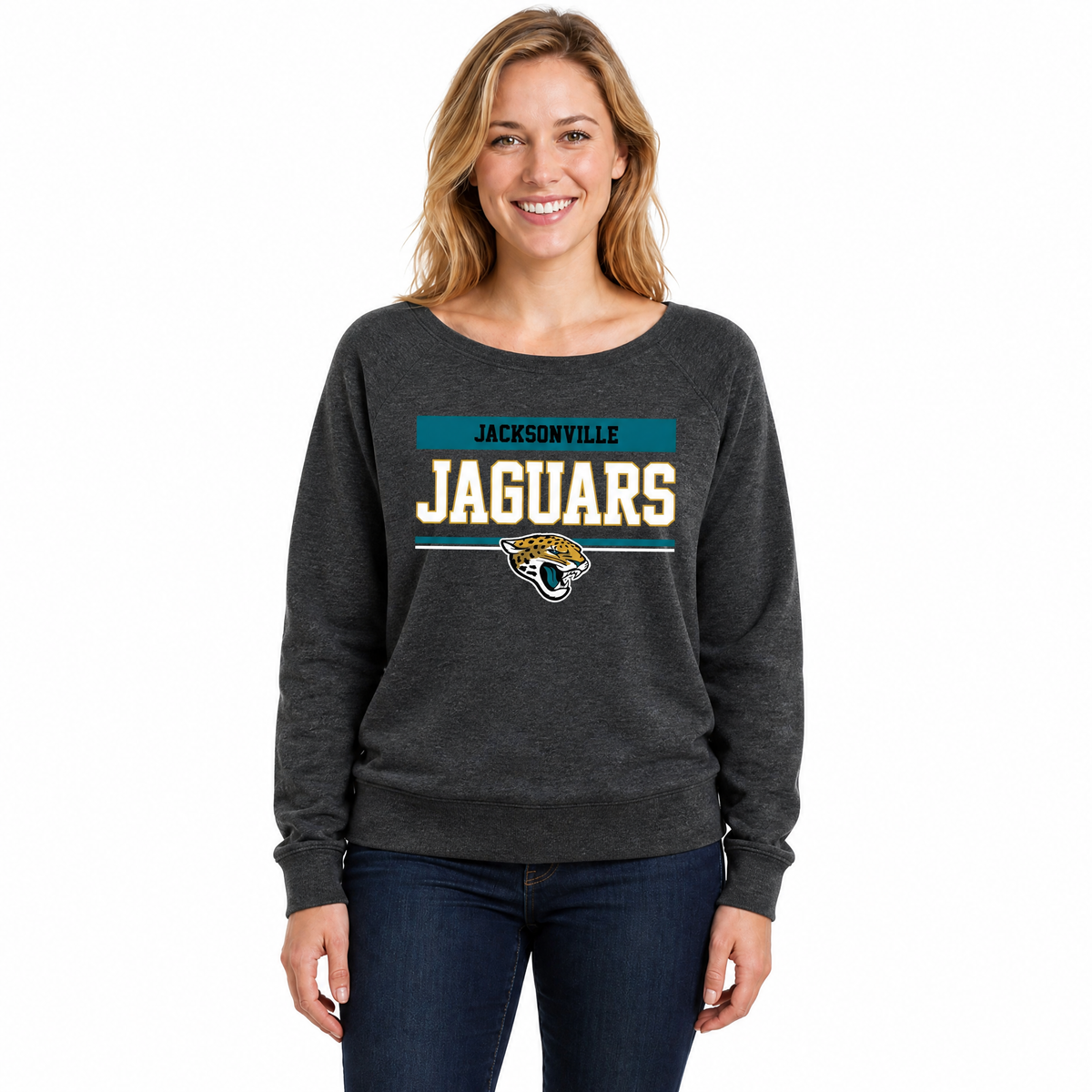 Jacksonville Jaguars  NFL Women's French Terry Crewneck Sweatshirt - Charcoal