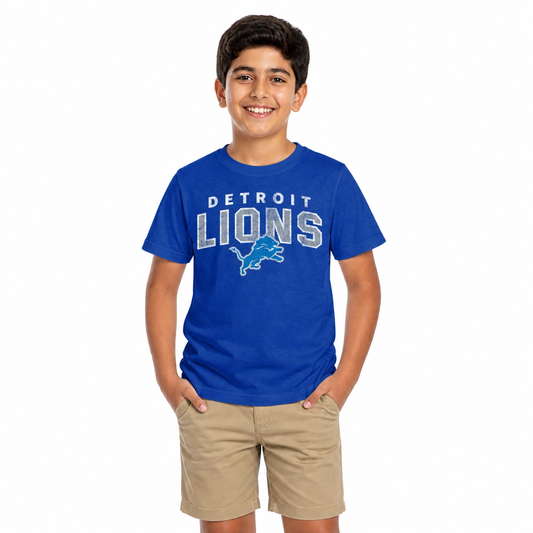 Detroit Lions NFL Youth Starting Fresh Tee- Pro Football Tag-Less T-Shirt For Boys & Girls - Royal