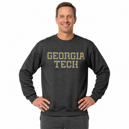 Georgia Tech Yellowjackets NCAA Adult Charcoal Crewneck Fleece Sweatshirt - Charcoal