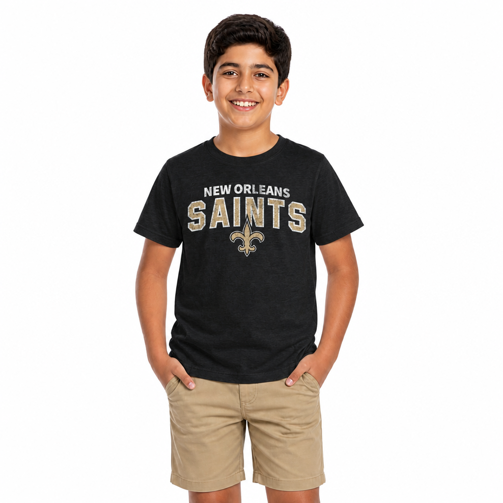 New Orleans Saints NFL Youth Starting Fresh Tee- Pro Football Tag-Less T-Shirt For Boys & Girls - Black