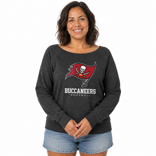 Tampa Bay Buccaneers  Women NFL French Terry Slouchy Top Scoop Neckline - Charcoal