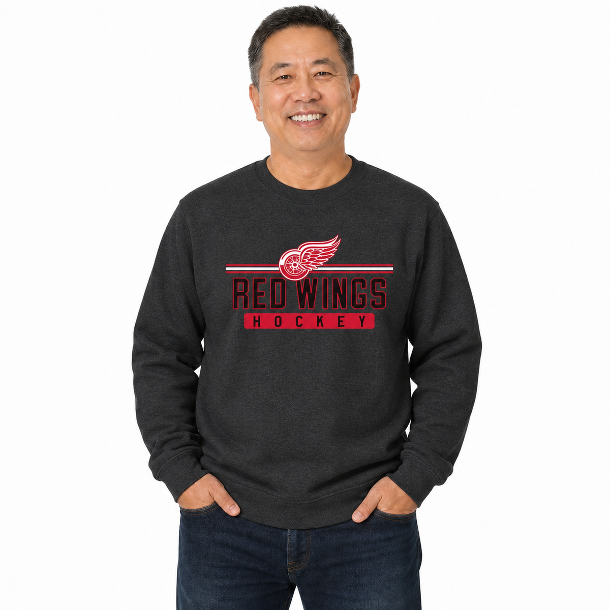 Detroit Red Wings NHL True Fan Fleece Crewneck Sweatshirt Men Women - Charcoal