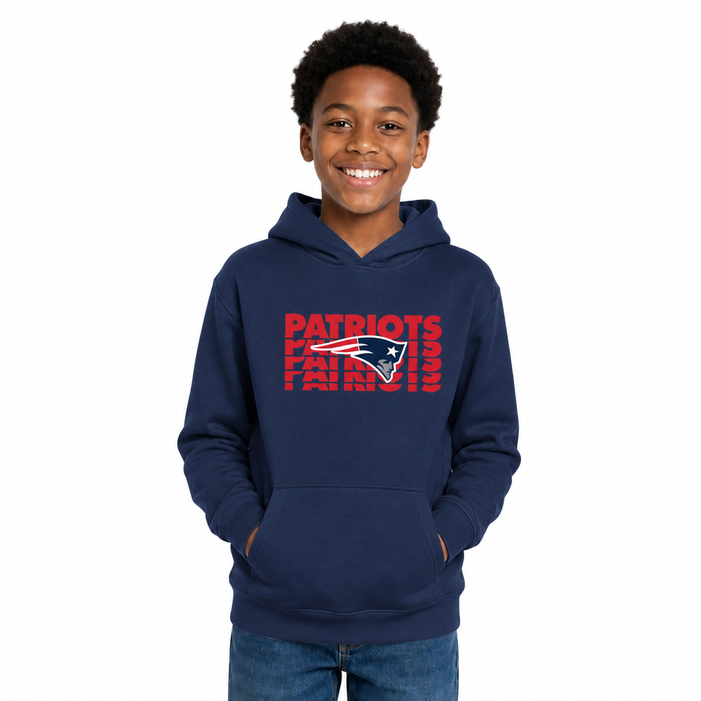 New England Patriots NFL Youth Repeating Logo Football Fleece Hooded Sweatshirt - Navy