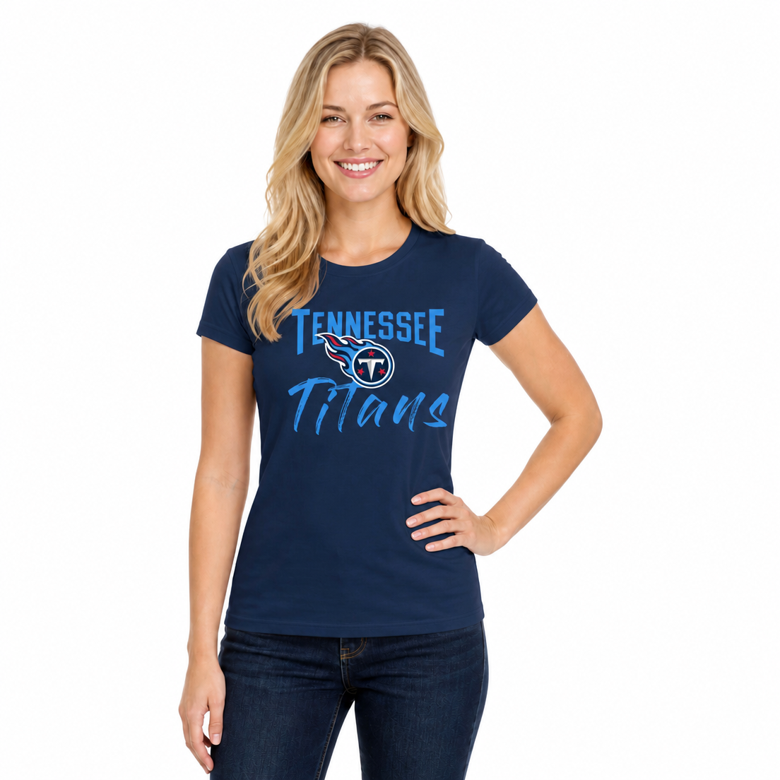 Tennessee Titans  NFL Women's Paintbrush Fitted T-Shirt Short Sleeve - Navy