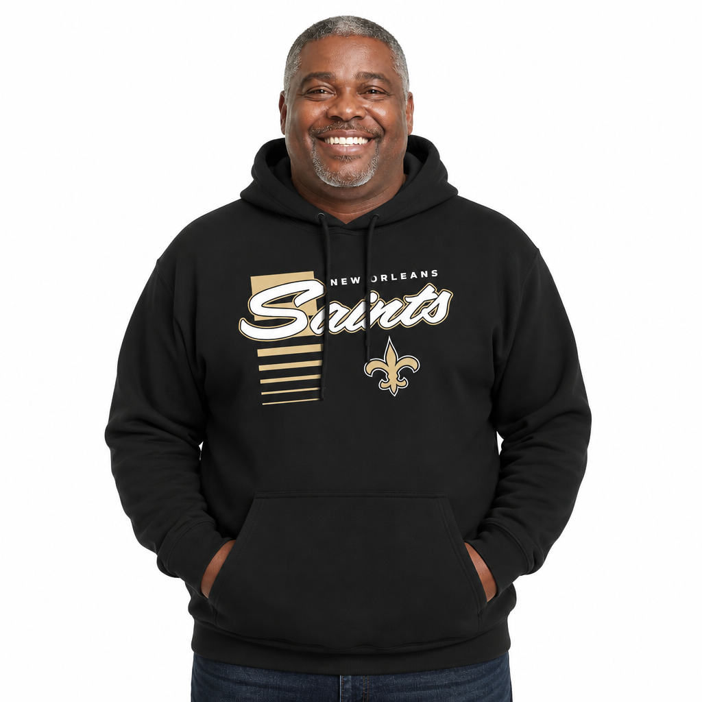 New Orleans Saints NFL Adult Unisex Retro Script Ultra Soft Fleece Hooded Sweatshirt - Black