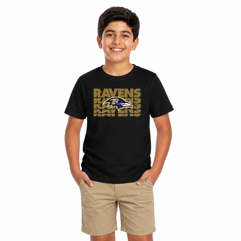 Baltimore Ravens NFL Youth Repeating Logo Football T-Shirt - Black