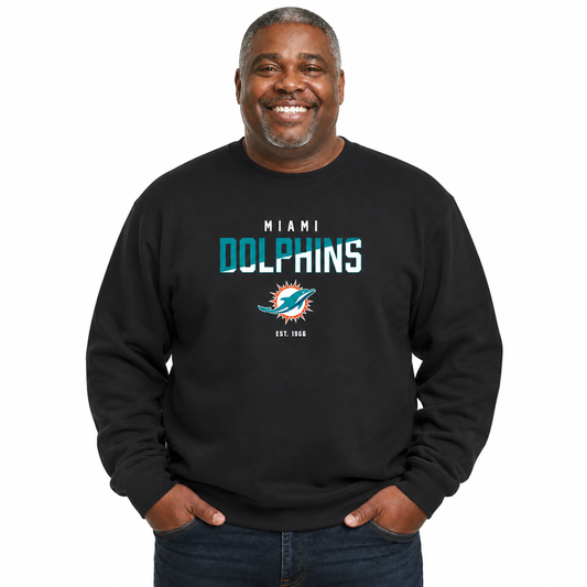 Miami Dolphins NFL Color Block Fleece Crewneck - Black