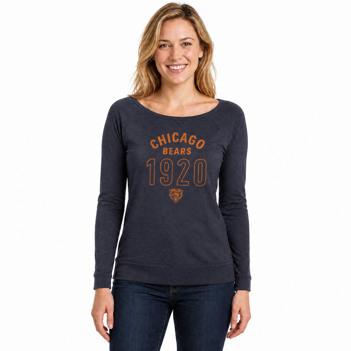 Chicago Bears  Women's NFL Big Date French Terry Pullover - Navy Heather