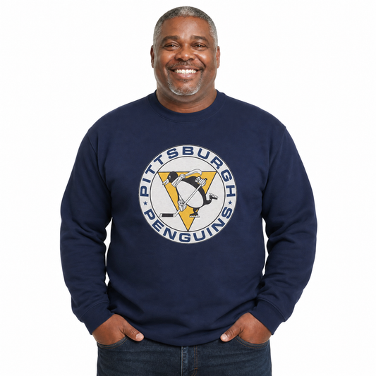 Pittsburgh Penguins NHL Retro Logo Fleece Crewneck Sweatshirt Men Women - Navy Heather