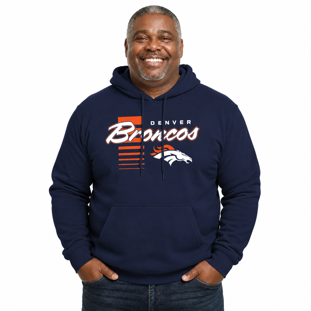 Denver Broncos NFL Adult Unisex Retro Script Ultra Soft Fleece Hooded Sweatshirt - Navy