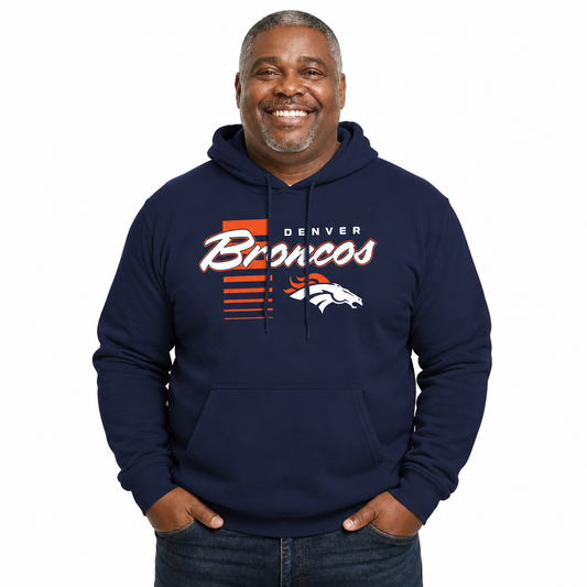 Denver Broncos NFL Adult Unisex Retro Script Ultra Soft Fleece Hooded Sweatshirt - Navy