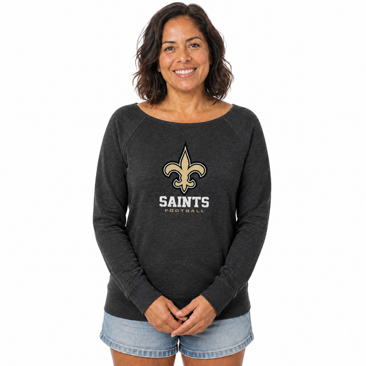 New Orleans Saints  Women NFL French Terry Slouchy Top Scoop Neckline - Charcoal
