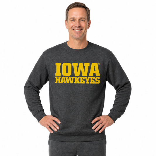 Iowa Hawkeyes NCAA Adult Charcoal Crewneck Fleece Sweatshirt - Charcoal