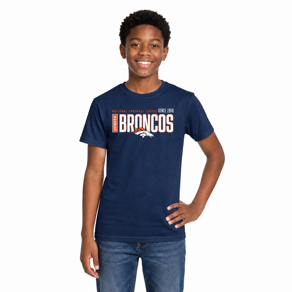 Denver Broncos NFL Youth Modern Endzone T-Shirt Unisex Boys Girls - Navy