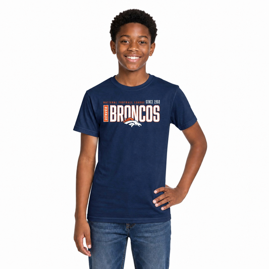 Denver Broncos NFL Youth Modern Endzone T-Shirt Unisex Boys Girls - Navy