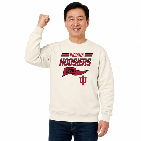 Indiana Hoosiers Varsity Pennant Crewneck Sweatshirt Men Women Fleece - Off White