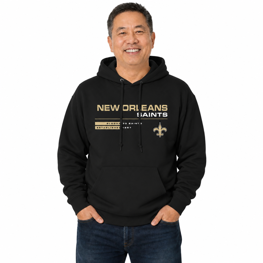 New Orleans Saints Adult NFL Speed Stat Sheet Fleece Hooded Sweatshirt - Black