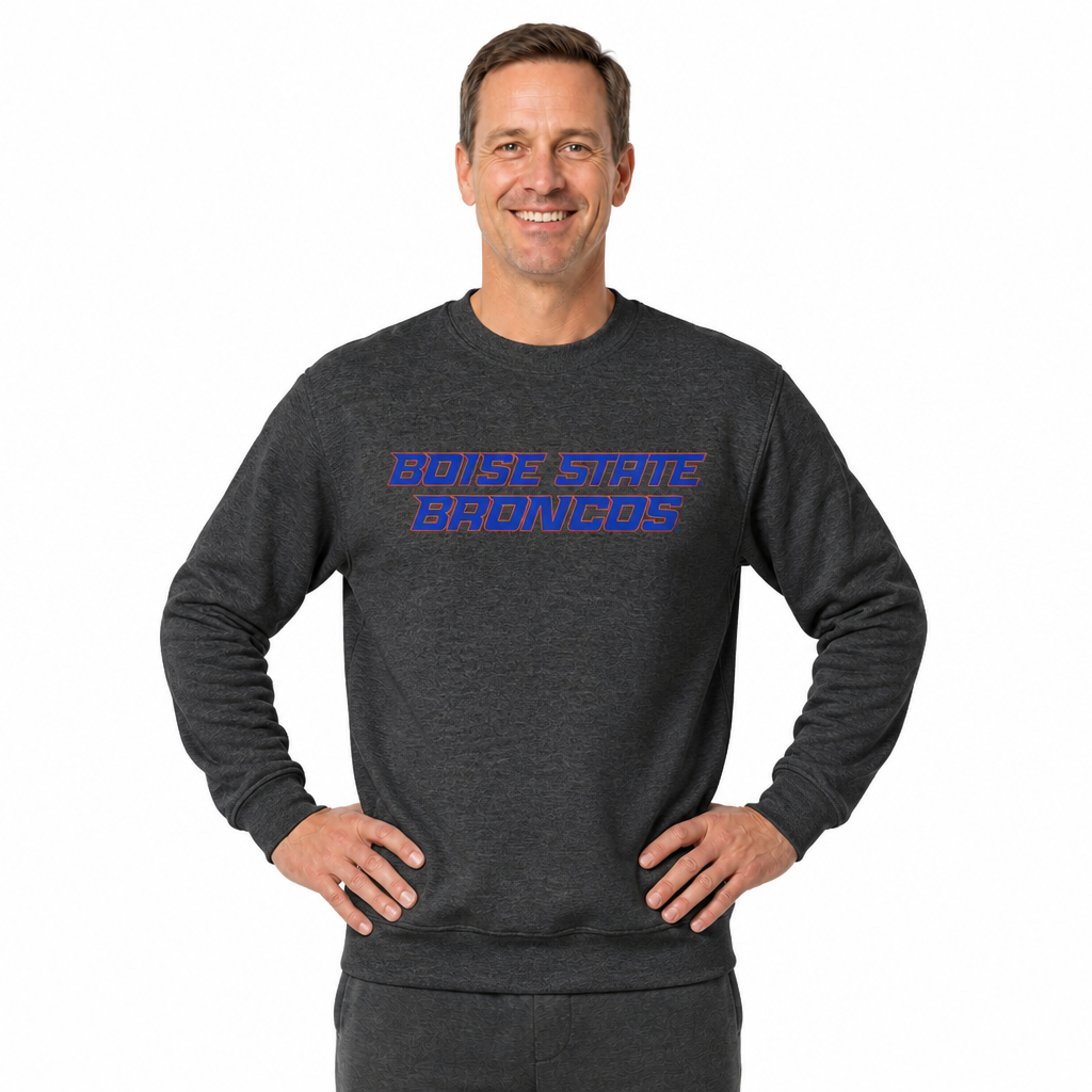 Boise State Broncos NCAA Adult Charcoal Crewneck Fleece Sweatshirt - Charcoal