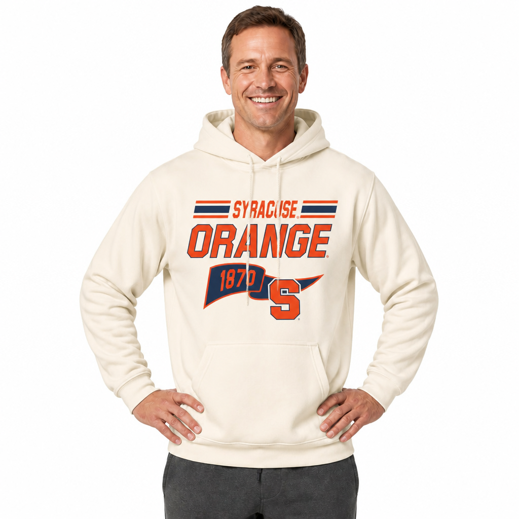 Syracuse Orange NCAA Varsity Club Pennant Hoodie Fleece Men Women - Off White