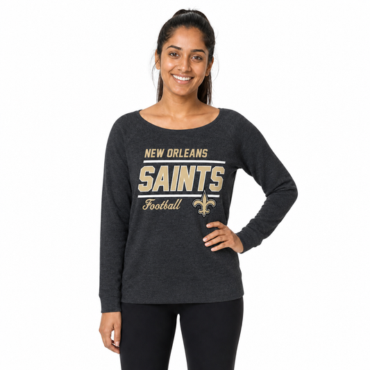 New Orleans Saints Women's Gameday Crewneck Sweatshirt Long Sleeve - Charcoal