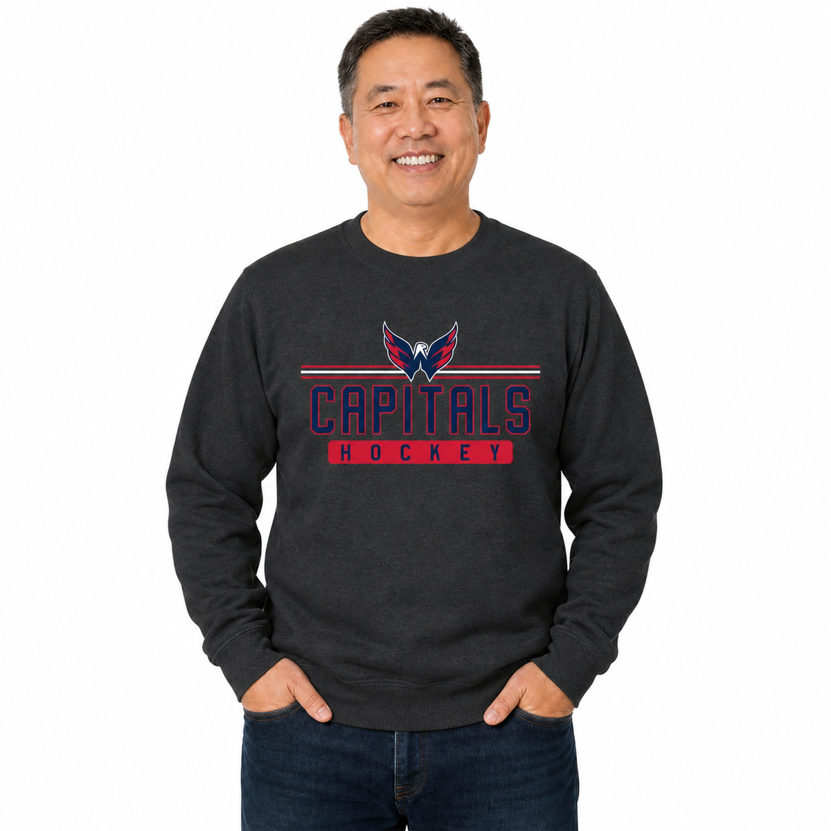 Washington Capitals NHL True Fan Fleece Crewneck Sweatshirt Men Women - Charcoal