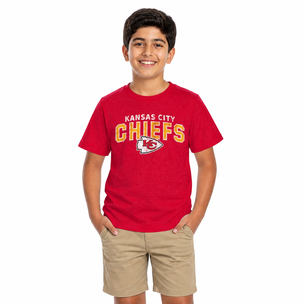 Kansas City Chiefs NFL Youth Starting Fresh Tee- Pro Football Tag-Less T-Shirt For Boys & Girls - Red