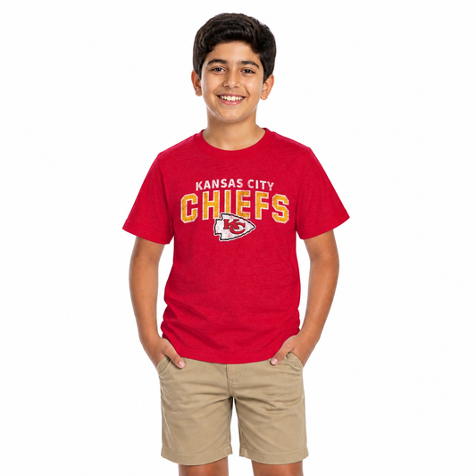Kansas City Chiefs NFL Youth Starting Fresh Tee- Pro Football Tag-Less T-Shirt For Boys & Girls - Red