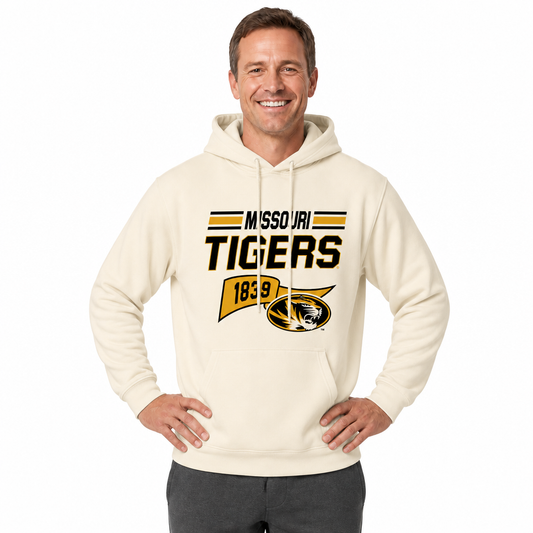 Missouri Tigers NCAA Varsity Club Pennant Hoodie Fleece Men Women - Off White