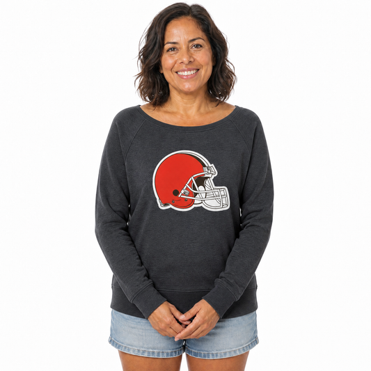 Cleveland Browns  Women NFL French Terry Slouchy Top Scoop Neckline - Charcoal