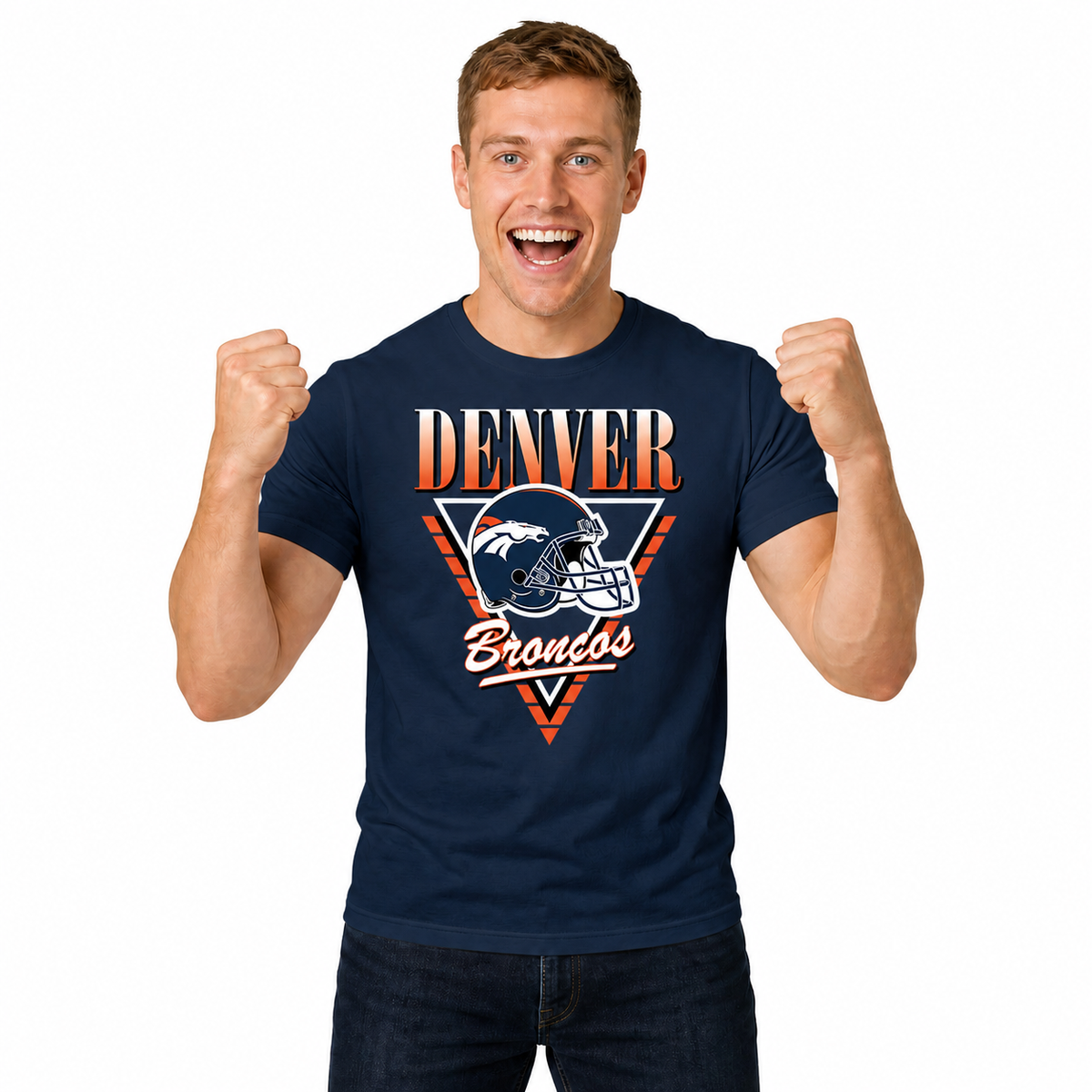 Denver Broncos NFL Retro Triangle T-Shirt - Navy