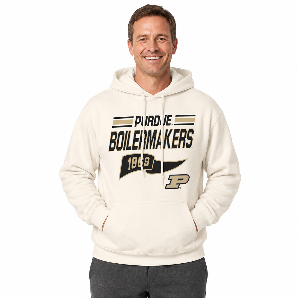 Purdue Boilermakers NCAA Varsity Club Pennant Hoodie Fleece Men Women - Off White