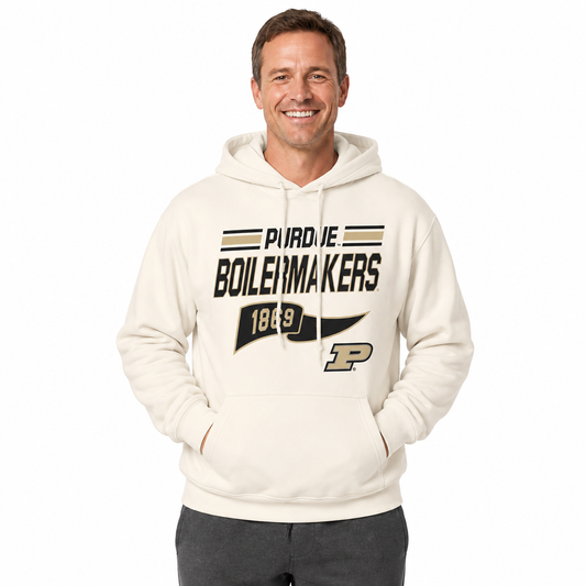 Purdue Boilermakers NCAA Varsity Club Pennant Hoodie Fleece Men Women - Off White