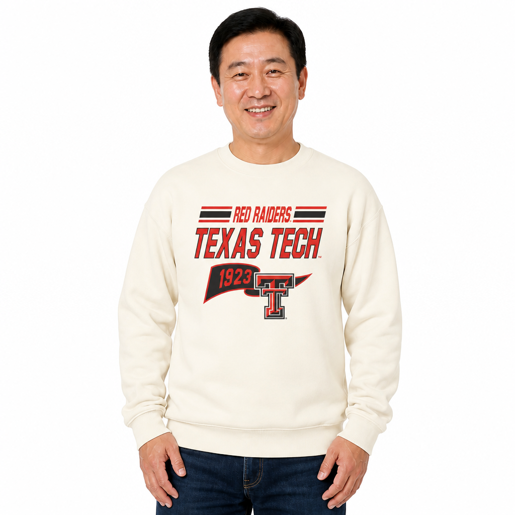 Texas Tech Red Raiders Varsity Pennant Crewneck Sweatshirt Men Women Fleece - Off White