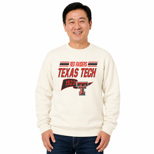 Texas Tech Red Raiders Varsity Pennant Crewneck Sweatshirt Men Women Fleece - Off White