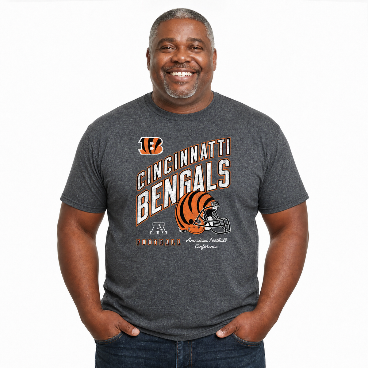 Cincinnati Bengals NFL Distressed Helmet T-Shirt - Heather Charcoal
