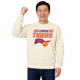 Clemson Tigers Varsity Pennant Crewneck Sweatshirt Men Women Fleece - Off White
