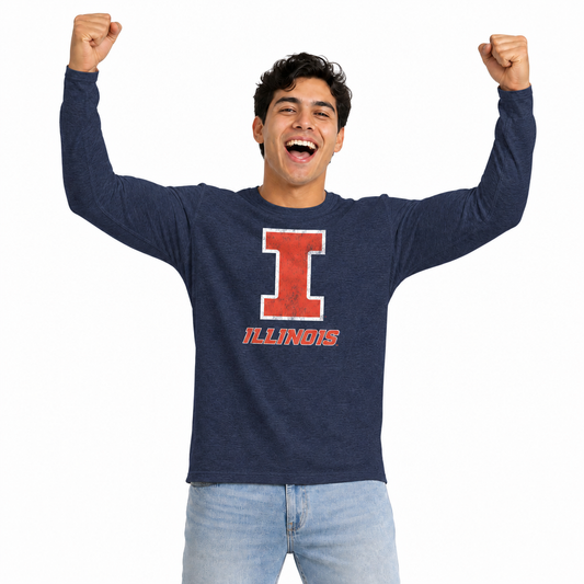 Illinois Fighting Illini  Logo Long Sleeve Shirt Men Women NCAA Licensed - Navy
