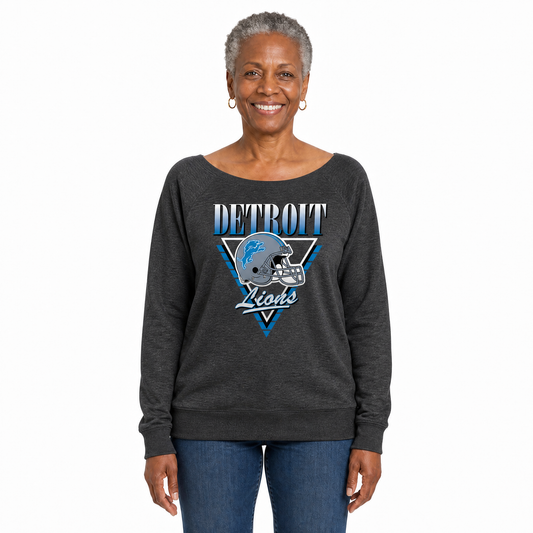 Detroit Lions  Women's NFL Retro Triangle French Terry Crewneck Top - Heather Charcoal