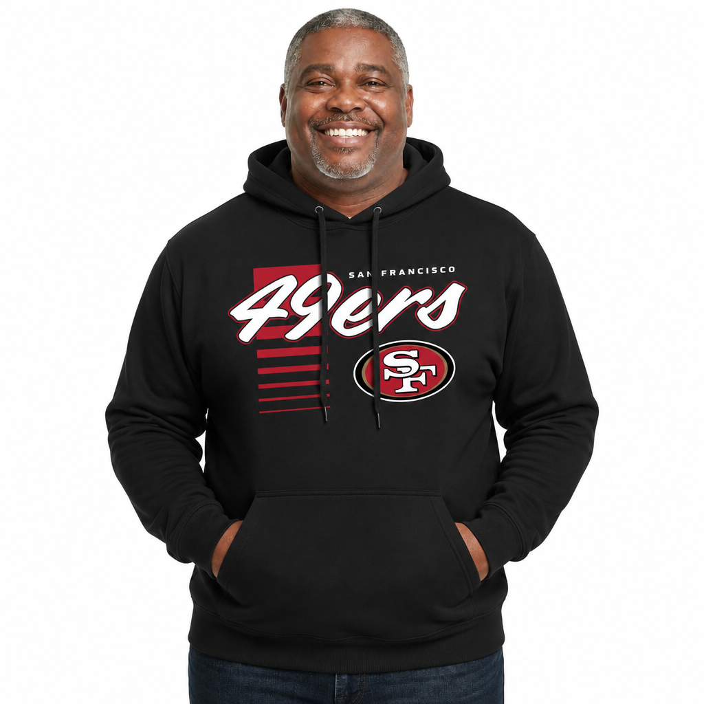 San Francisco 49ers NFL Adult Unisex Retro Script Ultra Soft Fleece Hooded Sweatshirt - Black