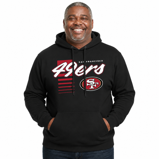San Francisco 49ers NFL Adult Unisex Retro Script Ultra Soft Fleece Hooded Sweatshirt - Black