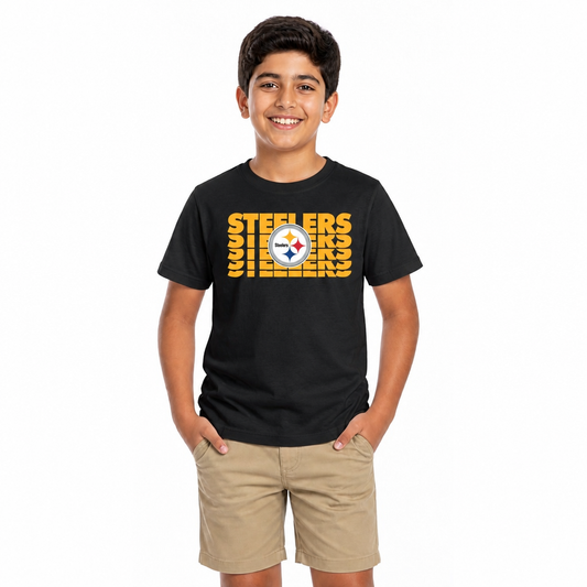 Pittsburgh Steelers NFL Youth Repeating Logo Football T-Shirt - Black