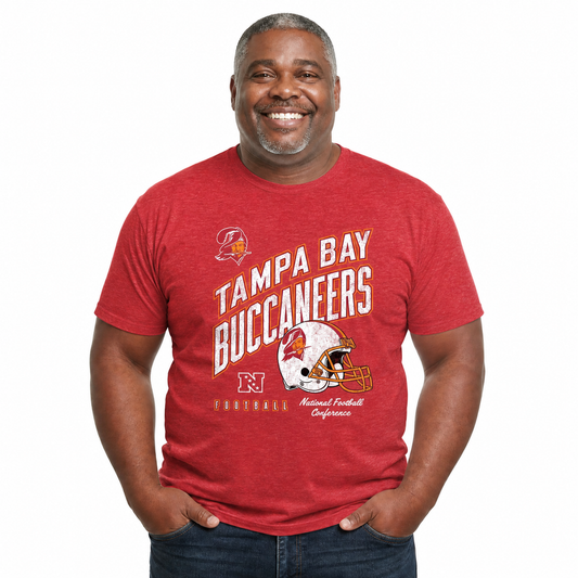 Tampa Bay Buccaneers NFL Distressed Helmet T-Shirt - Red Heather