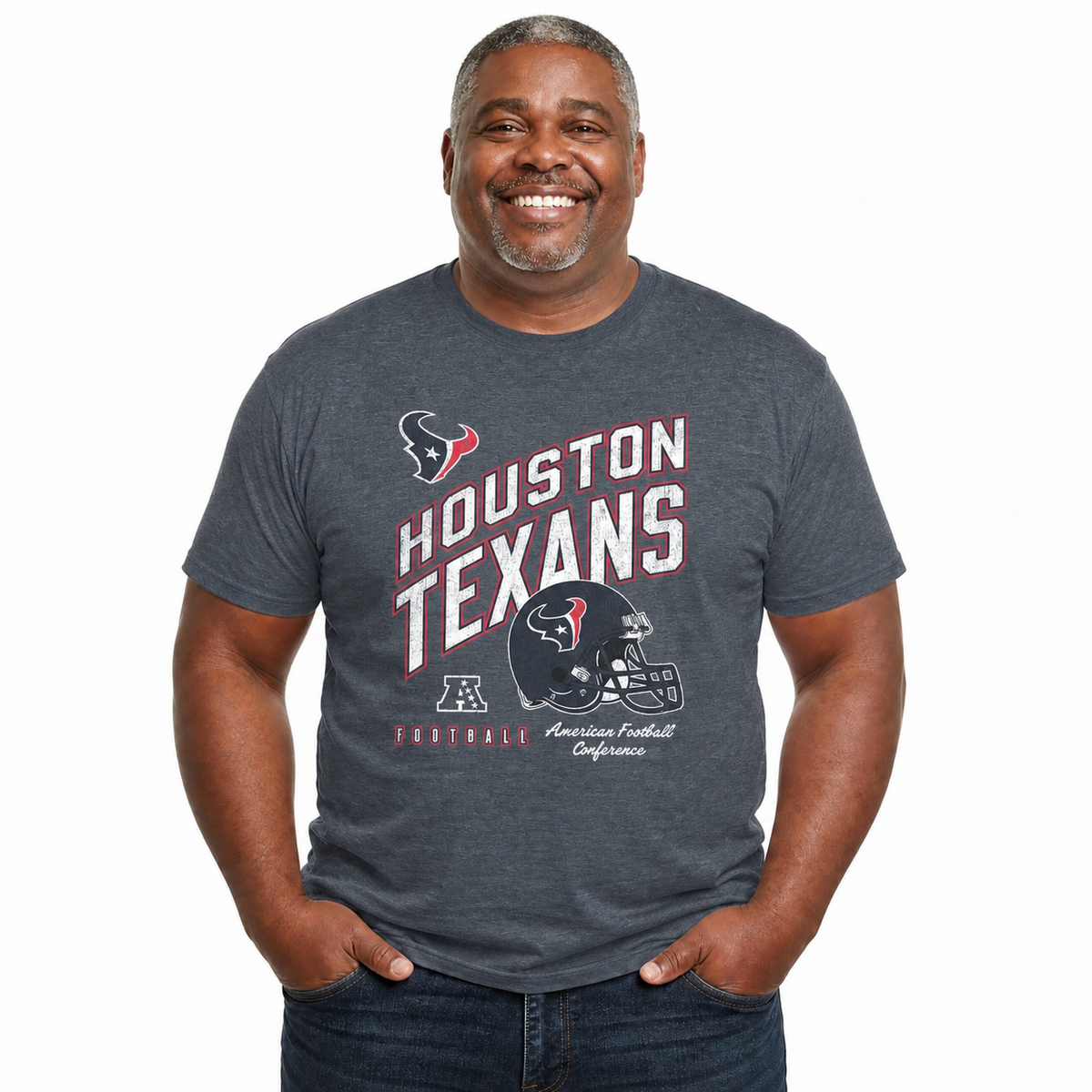 Houston Texans NFL Distressed Helmet T-Shirt - Navy Heather