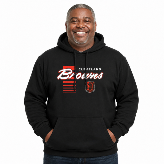 Cleveland Browns NFL Adult Unisex Retro Script Ultra Soft Fleece Hooded Sweatshirt - Black